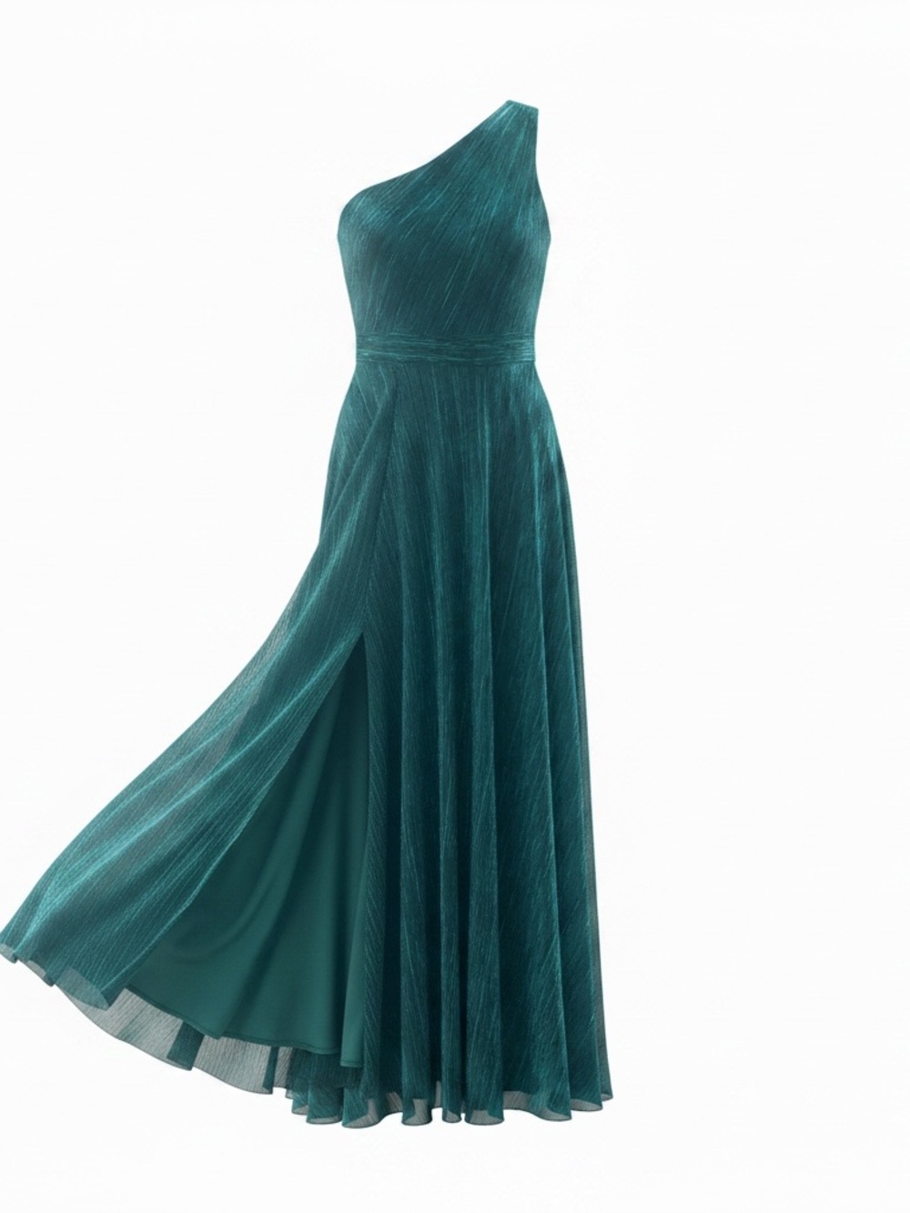 Brand new - AQUA One Shoulder Crinkled Metallic Teal Green Gown Size 8 – $278 - Picture 2 of 8